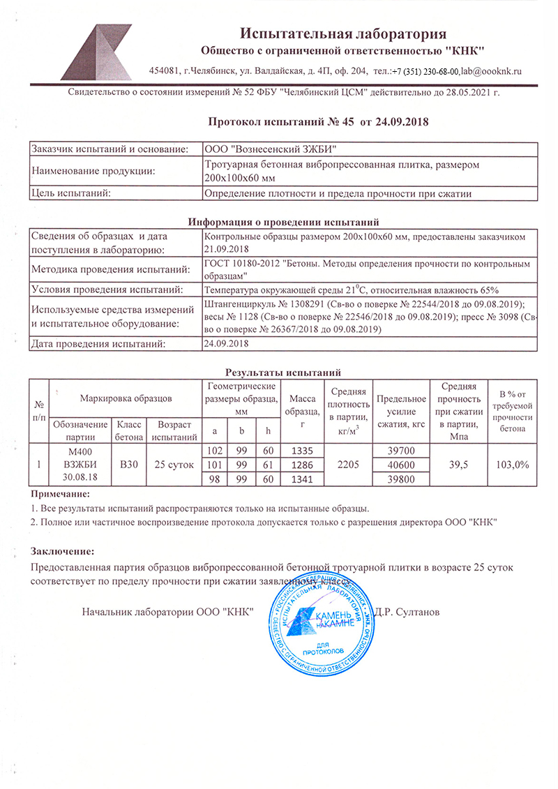 Паспорт качества на тротуарную бетонную вибропрессованная плитка